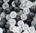 6mm 8mm Black and White Frosted Matte Glass Round Druk Cultured Sea Glass Beads - 100 beads