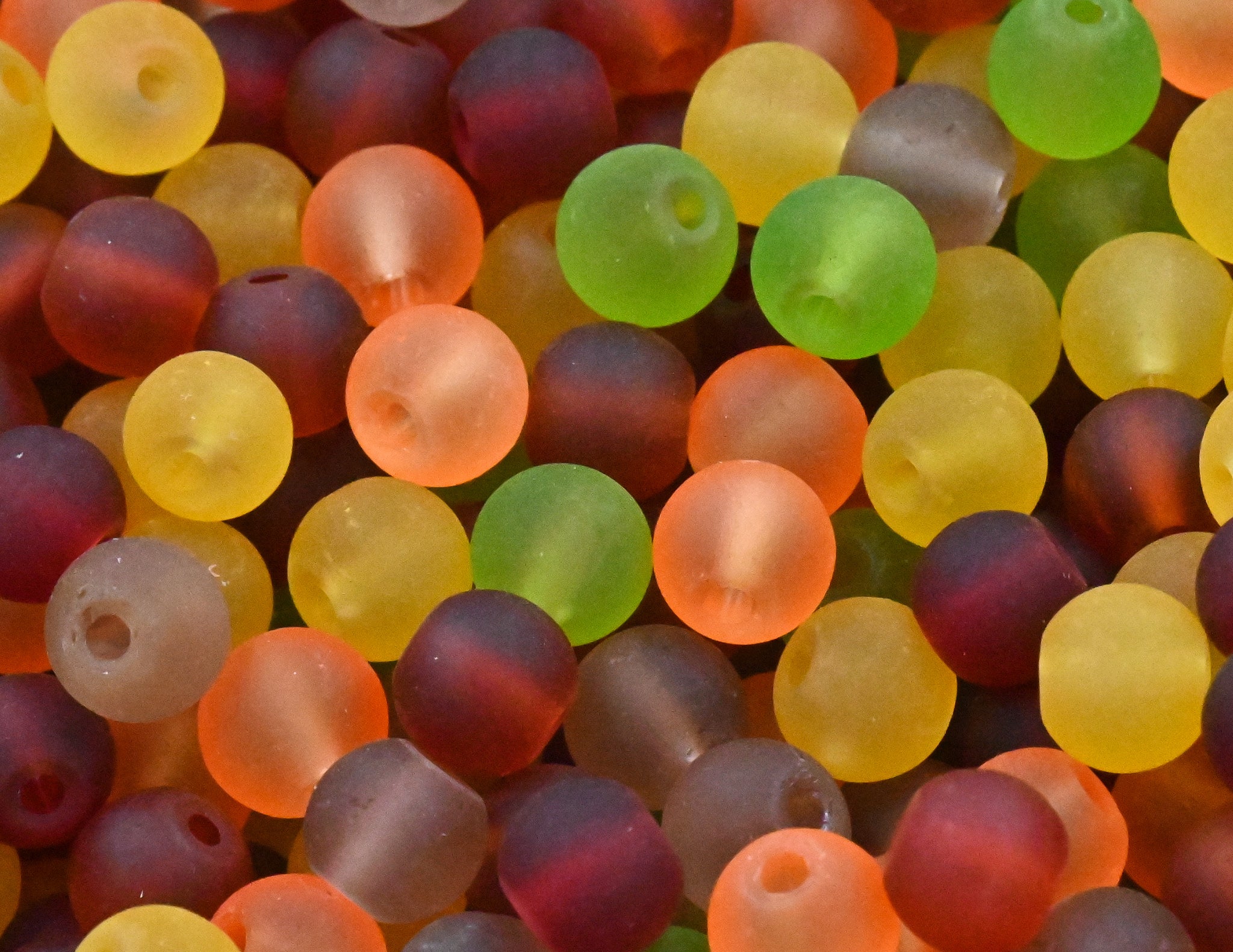 6mm Fall Mix Frosted Matte Glass Round Druk Cultured Sea Glass Beads - 100 beads