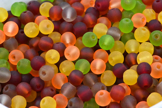 6mm Fall Mix Frosted Matte Glass Round Druk Cultured Sea Glass Beads - 100 beads Main Image