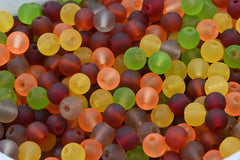 200pc 6mm Fall Mix Frosted Matte Glass Round Druk Cultured Sea Glass Beads