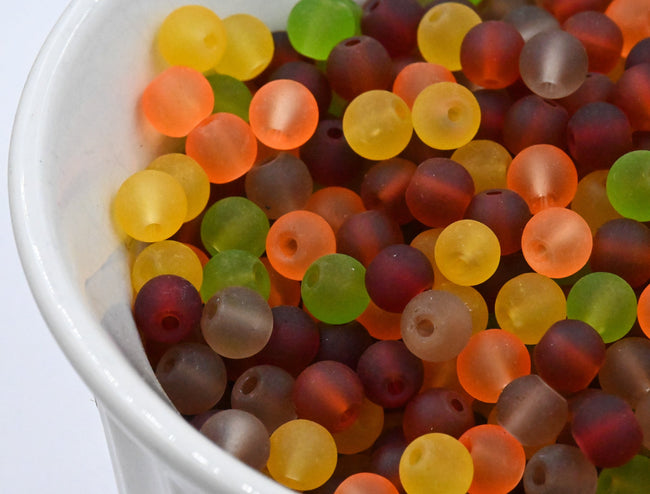 200pc 6mm Fall Mix Frosted Matte Glass Round Druk Cultured Sea Glass Beads Hover Image