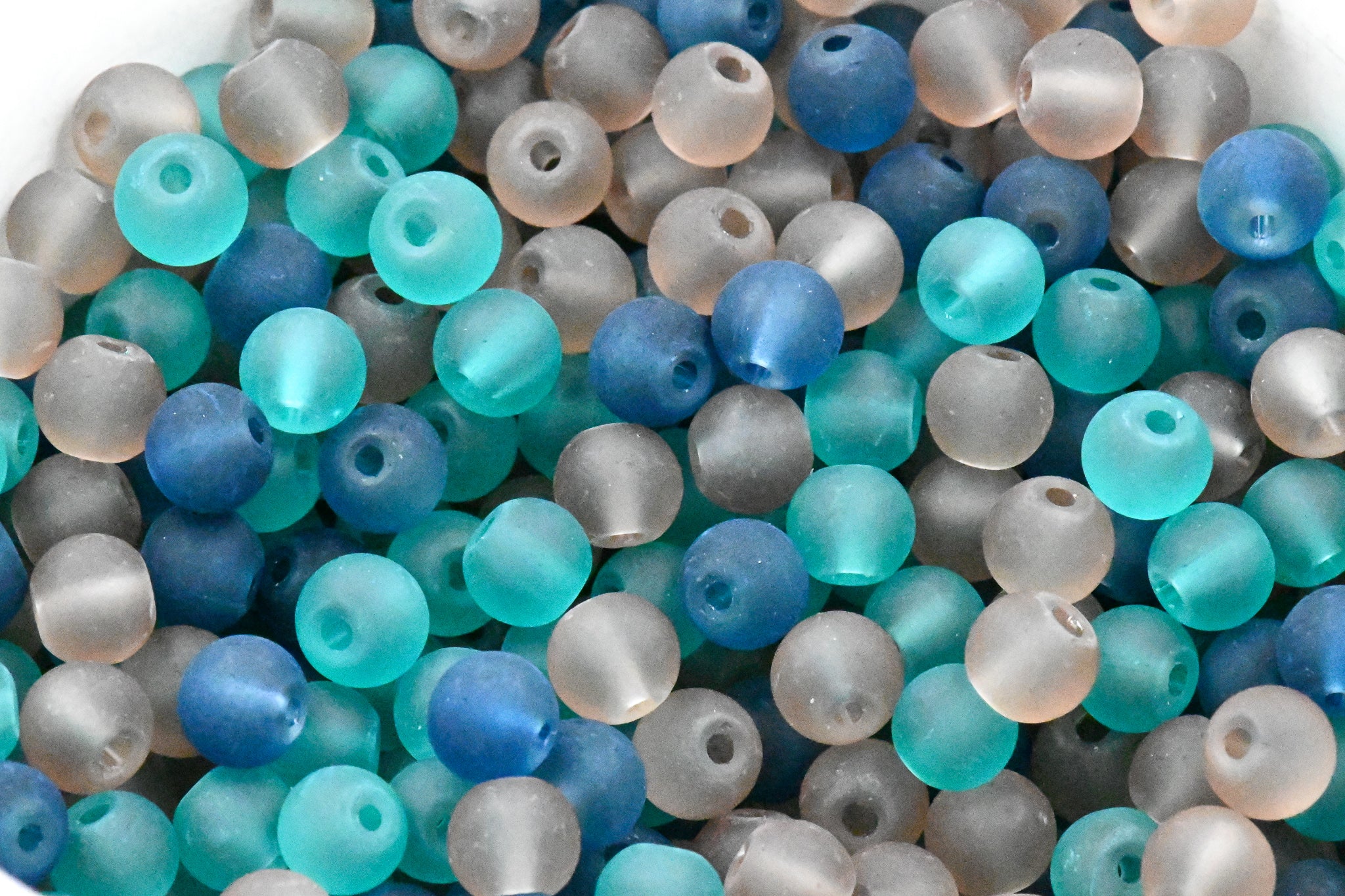 6mm Lake Blue Mix Frosted Matte Glass Round Druk Cultured Sea Glass Beads - 100 beads