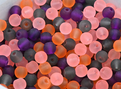 6mm Island Sunset Mix Frosted Matte Glass Round Druk Cultured Sea Glass Beads - 100 beads
