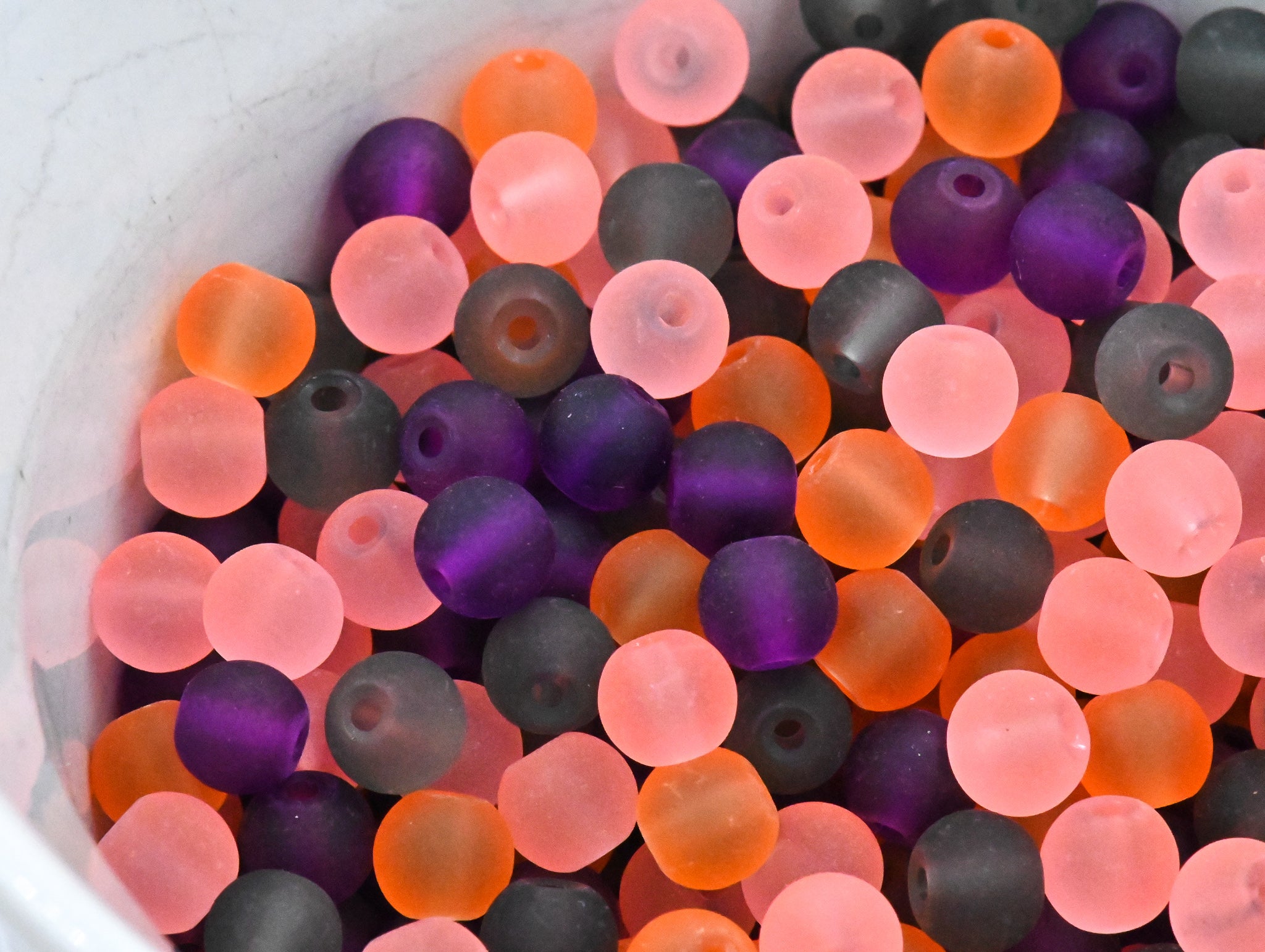 6mm Island Sunset Mix Frosted Matte Glass Round Druk Cultured Sea Glass Beads - 100 beads