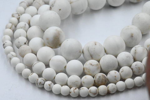 Matte White Magnesite 4mm, 6mm, 8mm, 10mm, 12mm Round Beads Wholesale-15.5 inch strand
