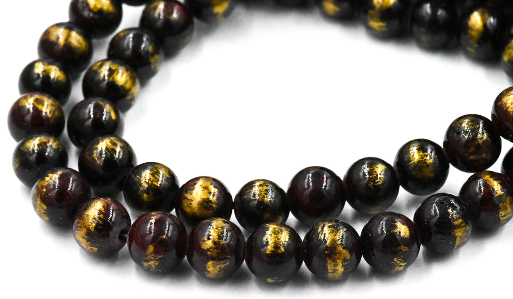 Deep Wine Gold Dust Jade 4mm 6mm 8mm 10mm Beads Opaque Smooth - 16 inch strand