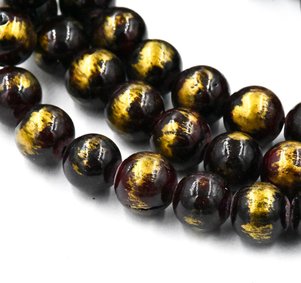 Deep Wine Gold Dust Jade 4mm 6mm 8mm 10mm Beads Opaque Smooth - 16 inch strand