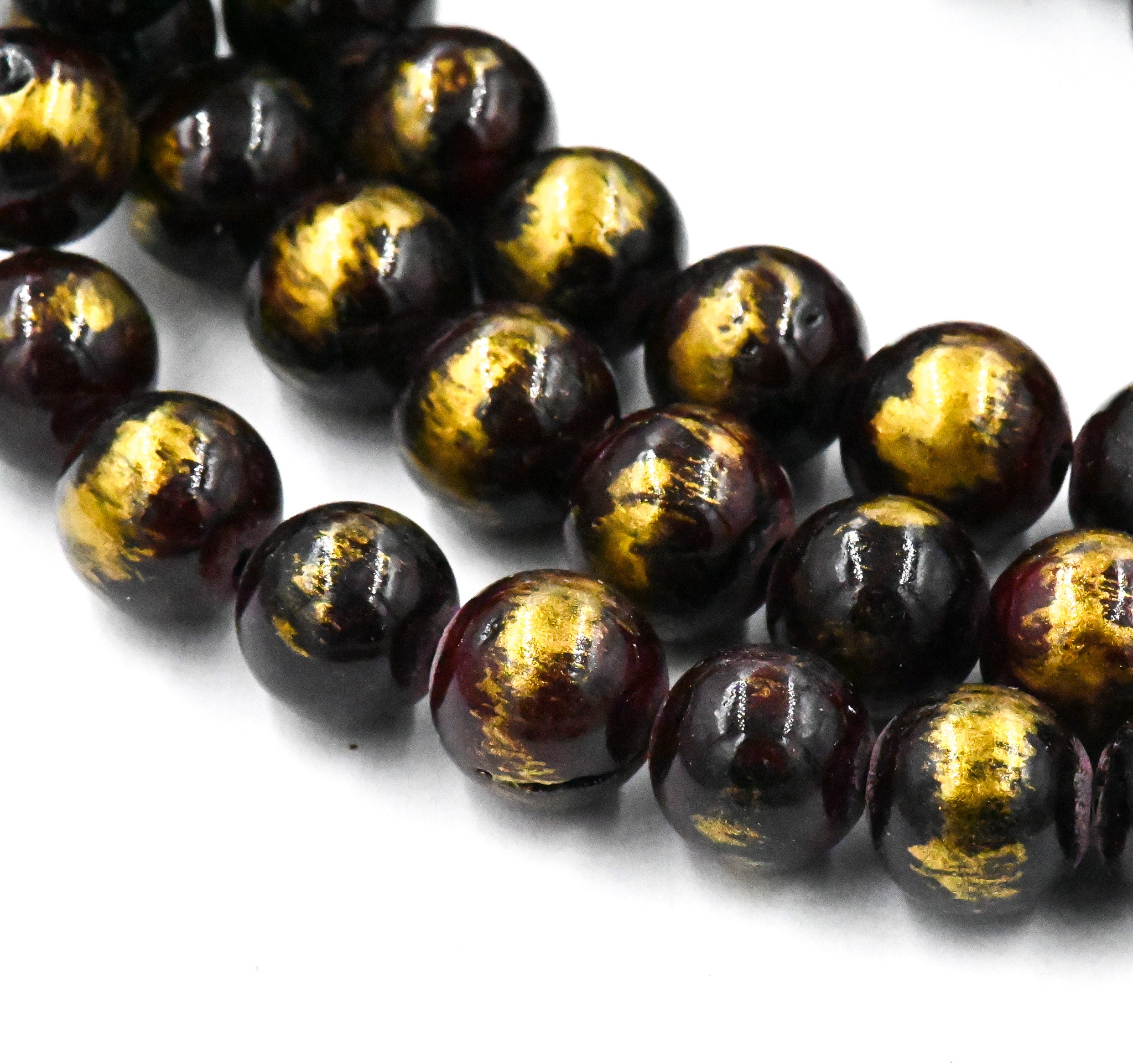 Deep Wine Gold Dust Jade 4mm 6mm 8mm 10mm Beads Opaque Smooth - 16 inch strand