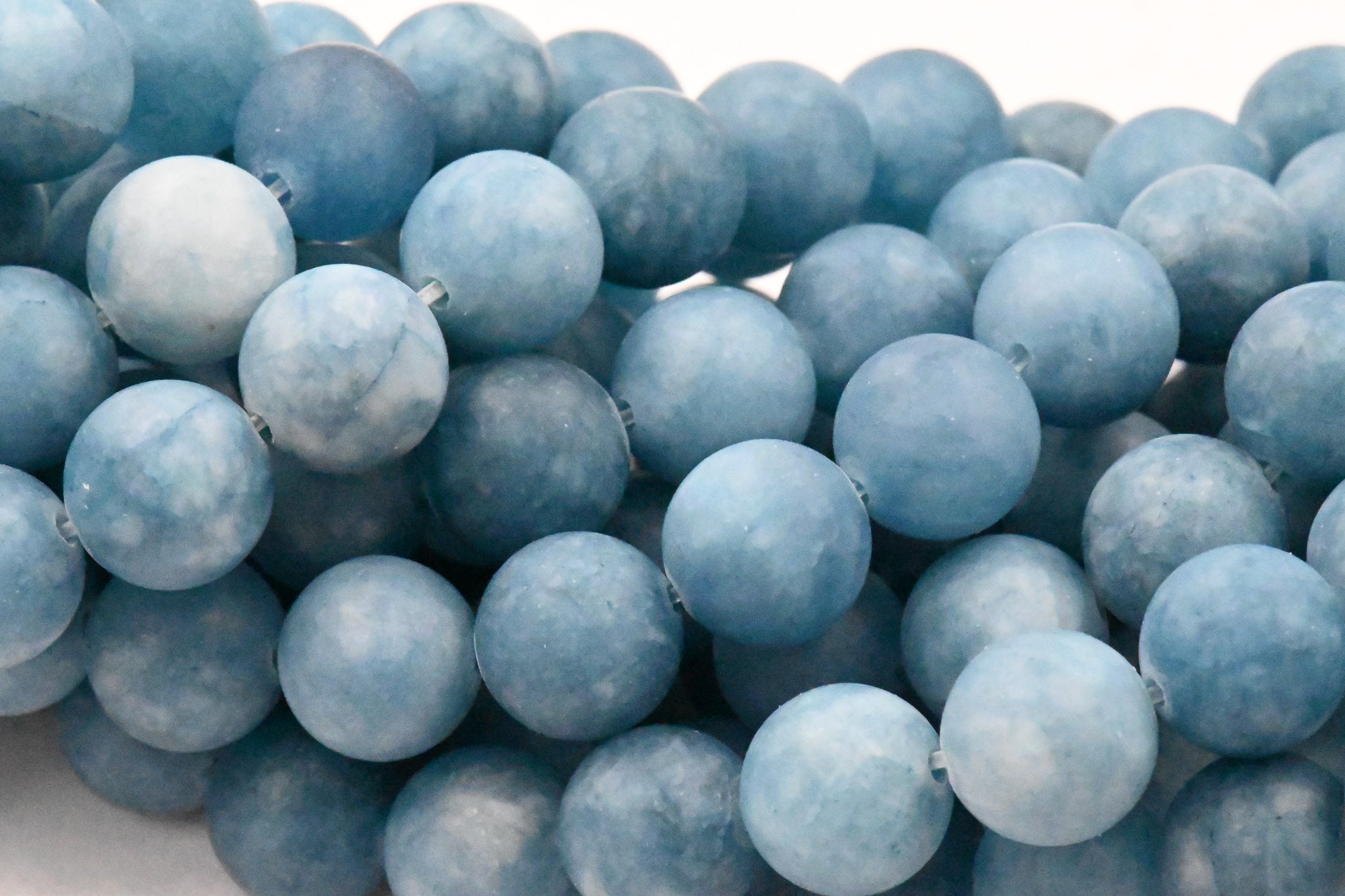 10mm Matte Gray Blue frosted Malaysia "Jade" Round Beads -15 inch strand