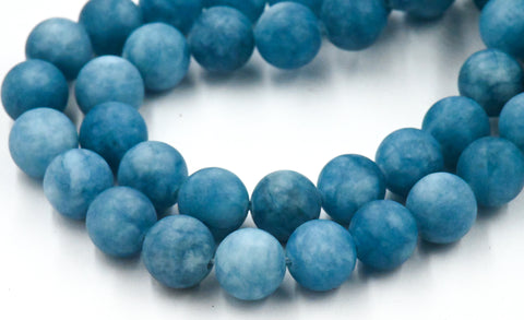 10mm Matte Gray Blue frosted Malaysia "Jade" Round Beads -15 inch strand