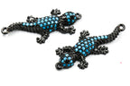 Brass Micro Pave Cubic Zirconia Links connectors, Gecko, Sky Blue, Gunmetal, 31.5x14x4.5mm