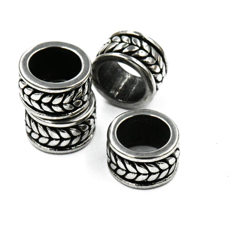 Stainless Steel Beads, 1pc, Leaf Pattern Large Hole Beads, 12.5mm Antique Silver