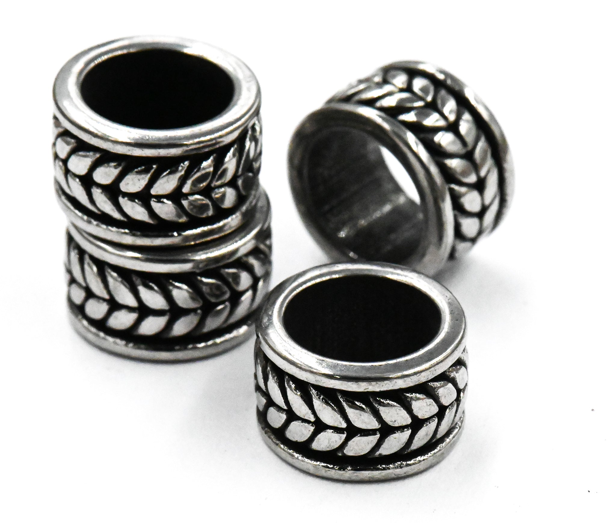 Stainless Steel Beads, 1pc, Leaf Pattern Large Hole Beads, 12.5mm Antique Silver