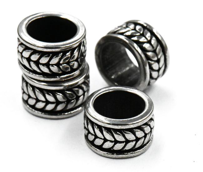 Stainless Steel Beads, 1pc, Leaf Pattern Large Hole Beads, 12.5mm Antique Silver Hover Image