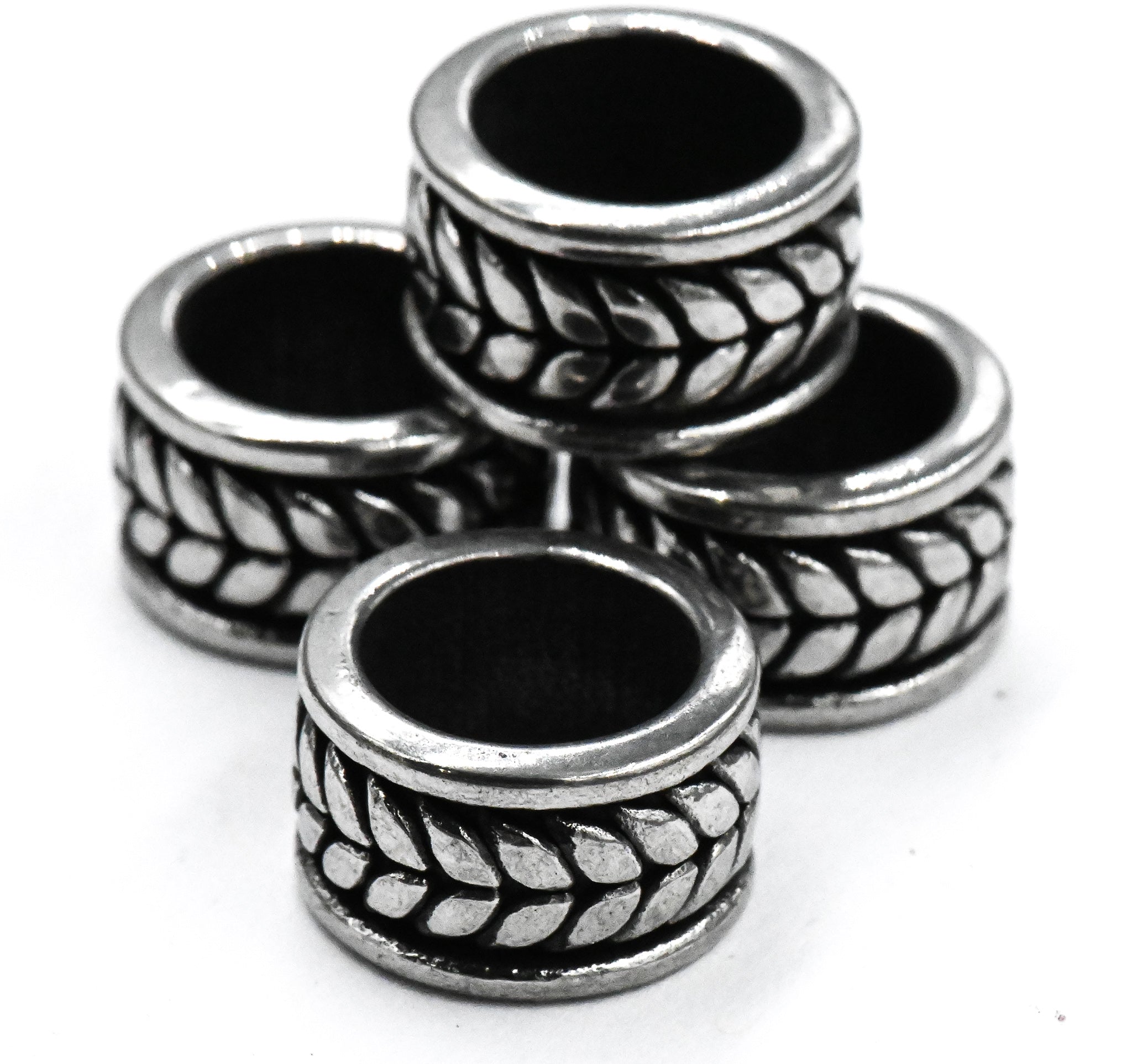 Stainless Steel Beads, 1pc, Leaf Pattern Large Hole Beads, 12.5mm Antique Silver