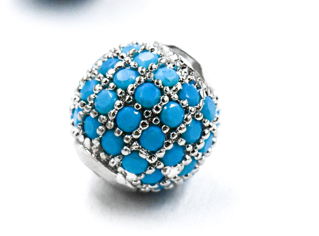 Turquoise Micro Pave Cubic Zirconia Beads,1pc 8mm