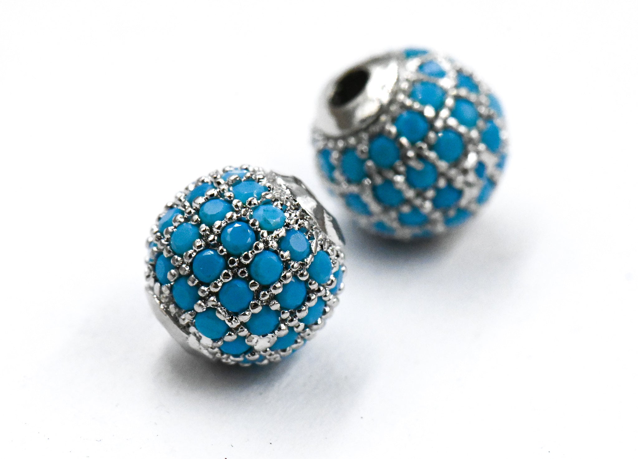 Turquoise Micro Pave Cubic Zirconia Beads,1pc 8mm