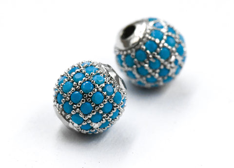 Turquoise Micro Pave Cubic Zirconia Beads,1pc 8mm