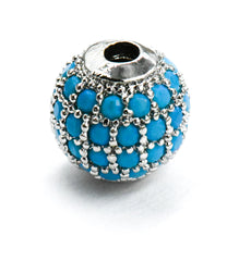 Turquoise Micro Pave Cubic Zirconia Beads,1pc 8mm