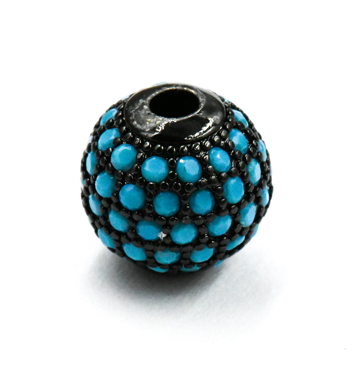Turquoise Blue Micro Pave Cubic Zirconia Beads,1pc Gunmetal 10mm