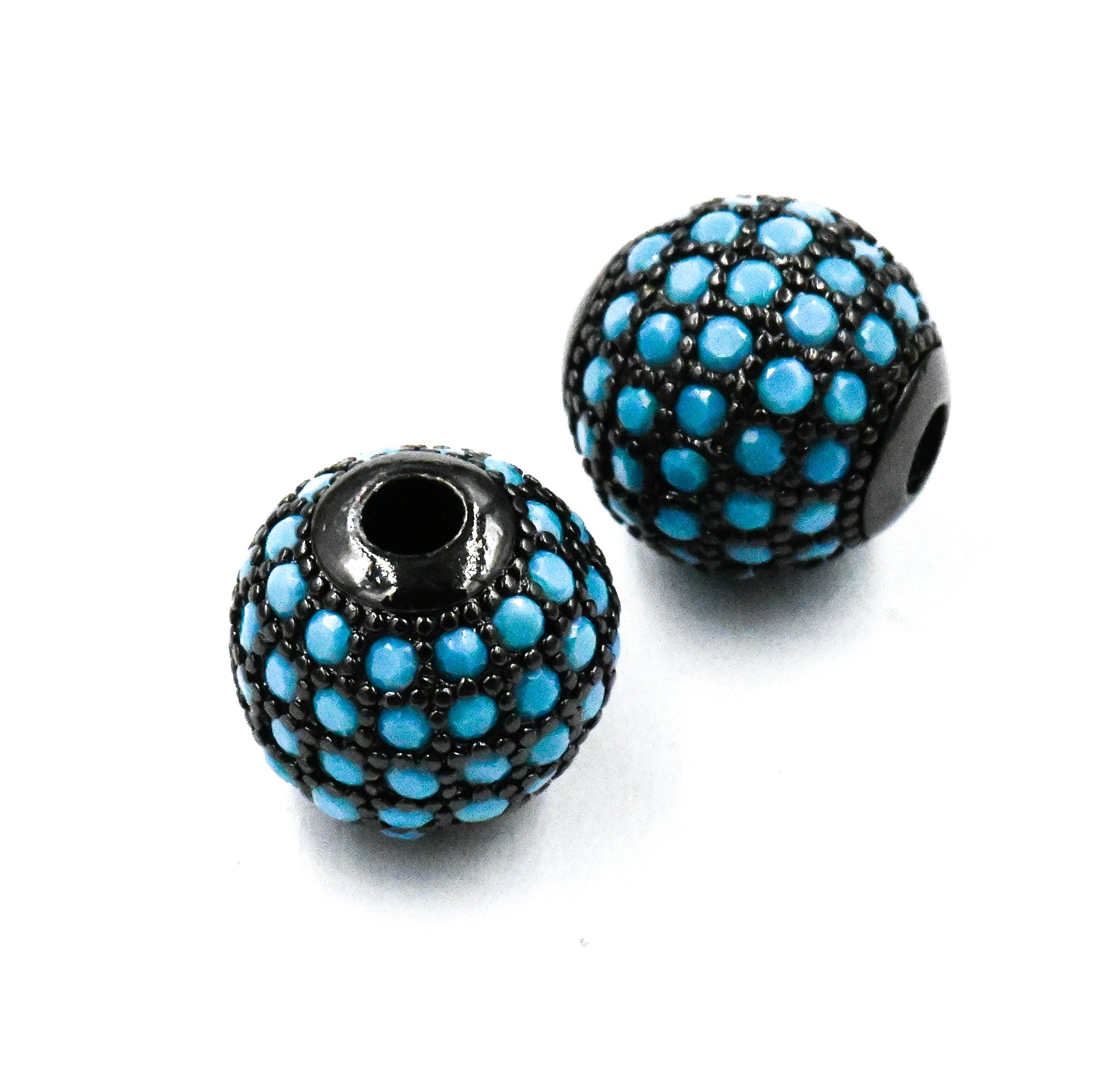 Turquoise Blue Micro Pave Cubic Zirconia Beads,2pc Gunmetal 10mm