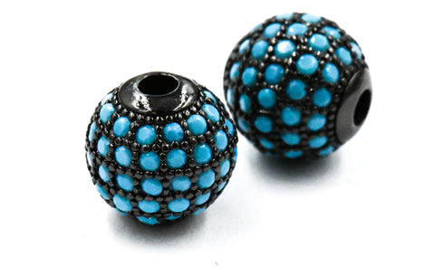 Turquoise Blue Micro Pave Cubic Zirconia Beads,1pc Gunmetal 10mm