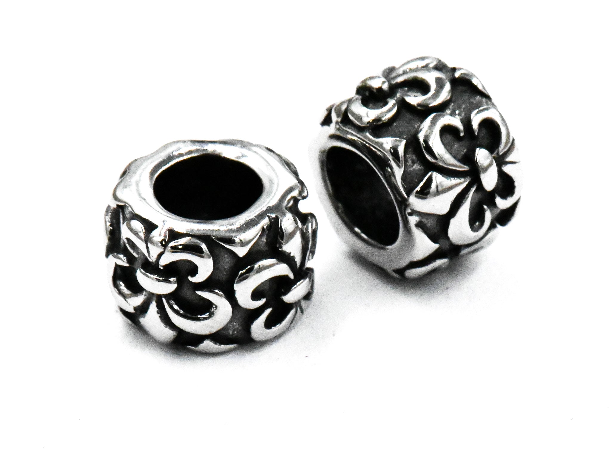 304 Stainless Steel European Large Hole Column with Fleur De Lis, 1pc Antique Silver, 10x7mm