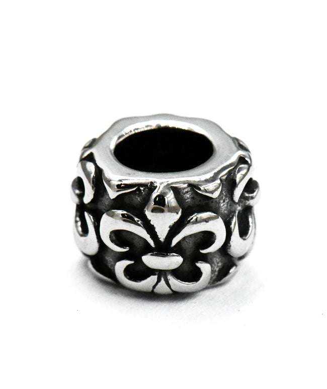 304 Stainless Steel European Large Hole Column with Fleur De Lis, 1pc Antique Silver, 10x7mm Hover Image
