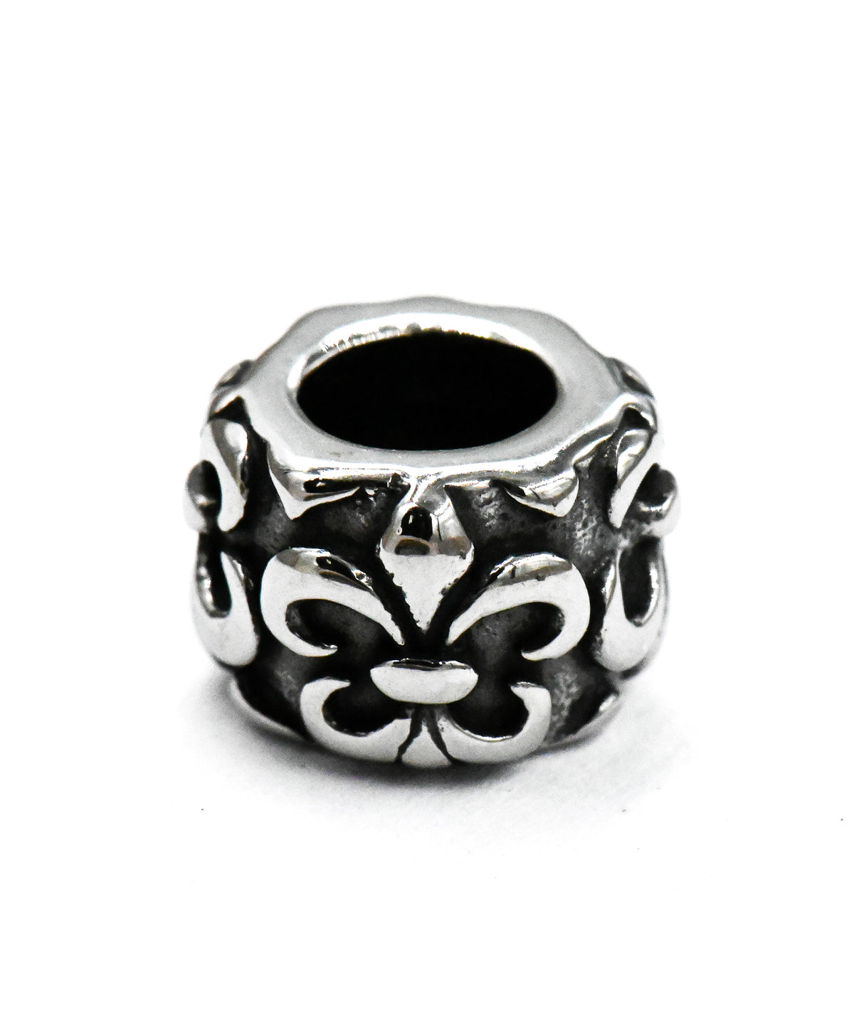 304 Stainless Steel European Large Hole Column with Fleur De Lis, 1pc Antique Silver, 10x7mm