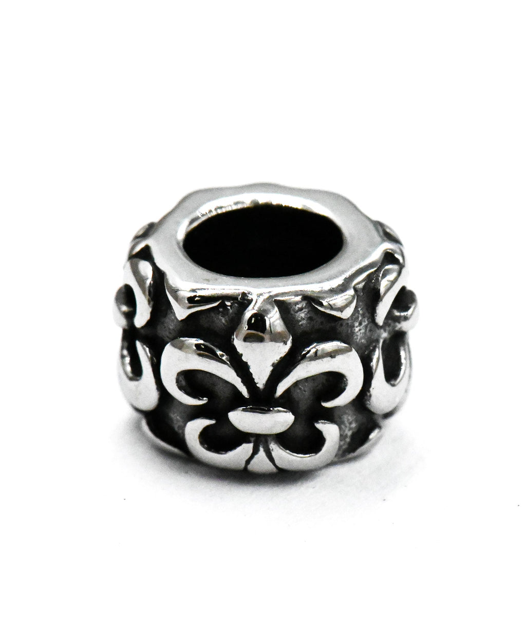 304 Stainless Steel European Large Hole Column with Fleur De Lis, 2pc Antique Silver, 10x7mm
