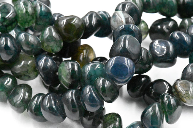 Natural Dragon Veins Agate Beads Strands, Tumbled Stone, Dyed, Chip, Deep Forest Green Hover Image