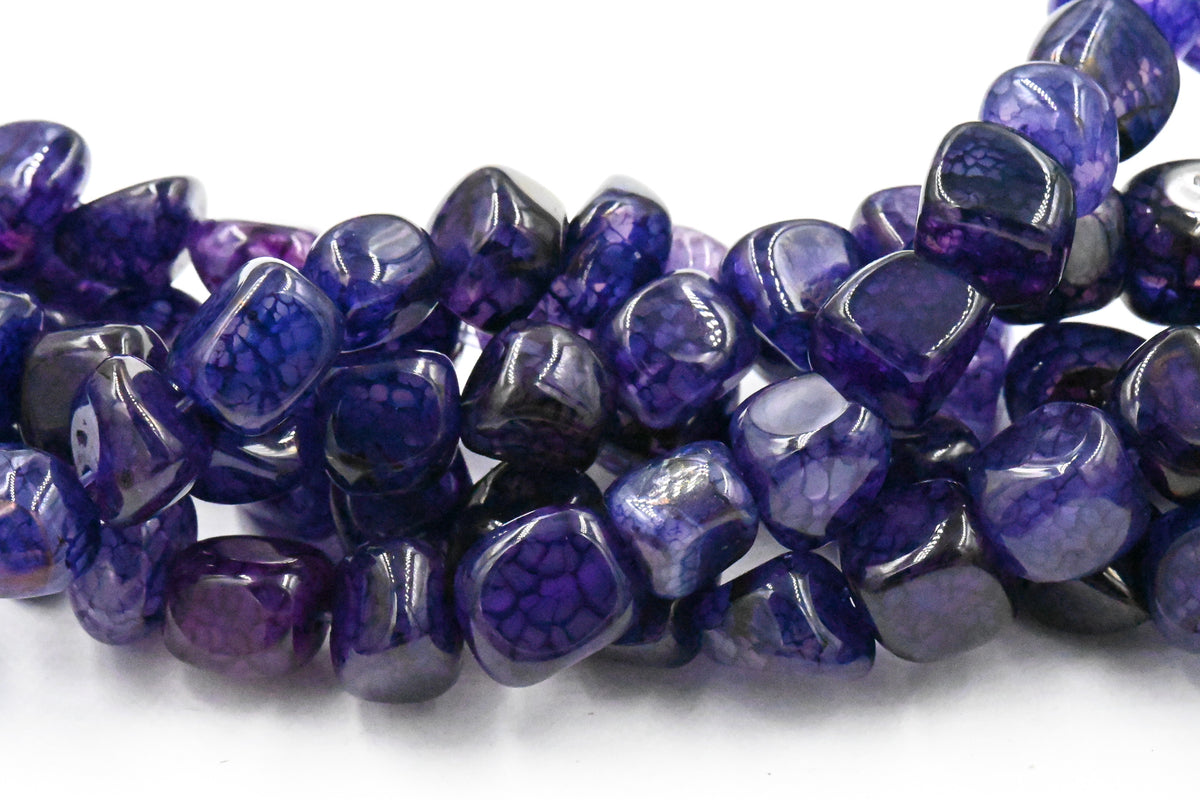 Natural Dragon Veins Agate Beads Strands, Tumbled Stone, Dyed, Chip, Indigo Purple
