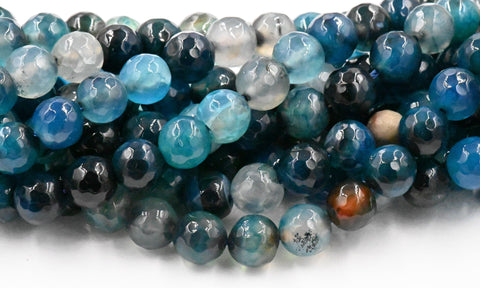 TWO STRANDS Dyed Natural Agate Faceted Blue, 8mm