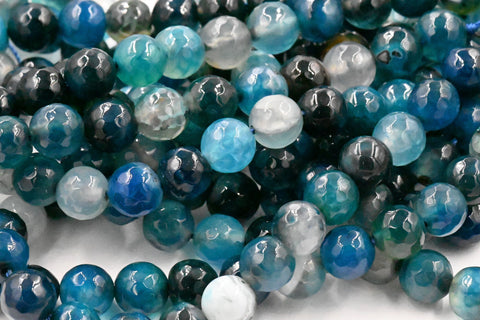 TWO STRANDS Dyed Natural Agate Faceted Blue, 8mm