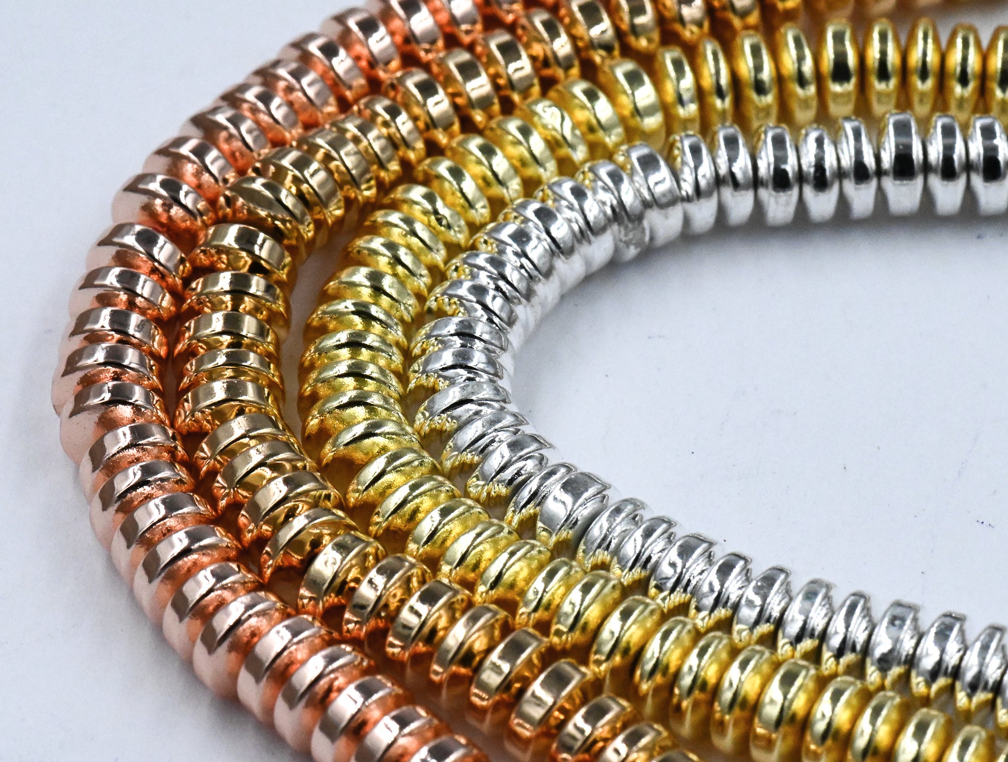 Synthetic Hematite Bead Strands, Rondelle, Silver, Rose Gold, Gold Plated, 6x3mm