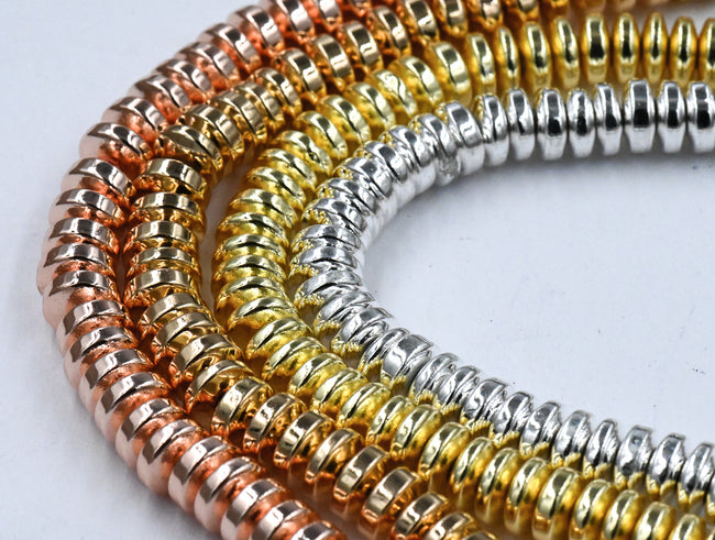 Synthetic Hematite Bead Strands, Rondelle, Silver, Rose Gold, Gold Plated, 6x3mm Main Image
