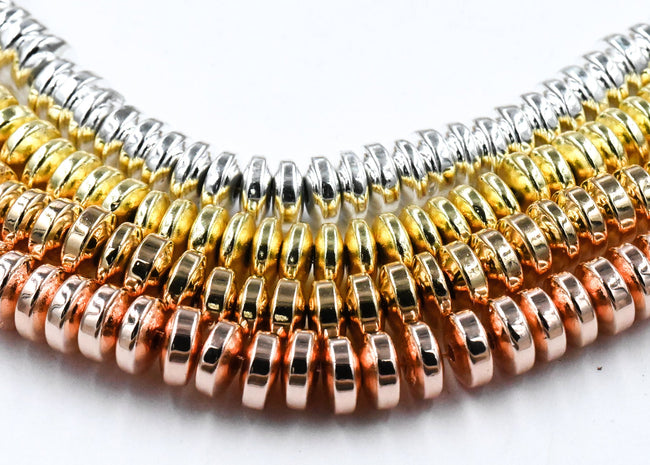 TWO STRANDS Synthetic Hematite Bead Strands, Rondelle, Silver, Rose Gold, Gold Plated, 6x3mm Main Image