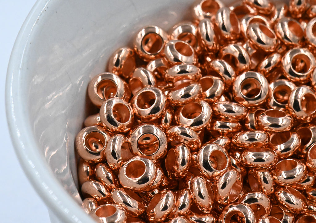 Rose Gold Spacer, 6mm Large Hole Rose Gold Rondelle, 50pc