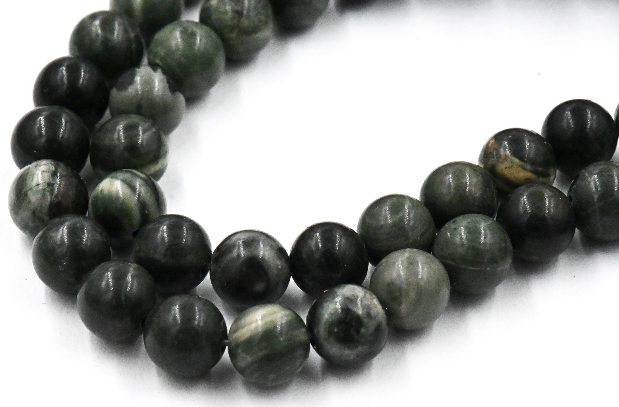 Green Wood Lace Stone Beads, 8mm