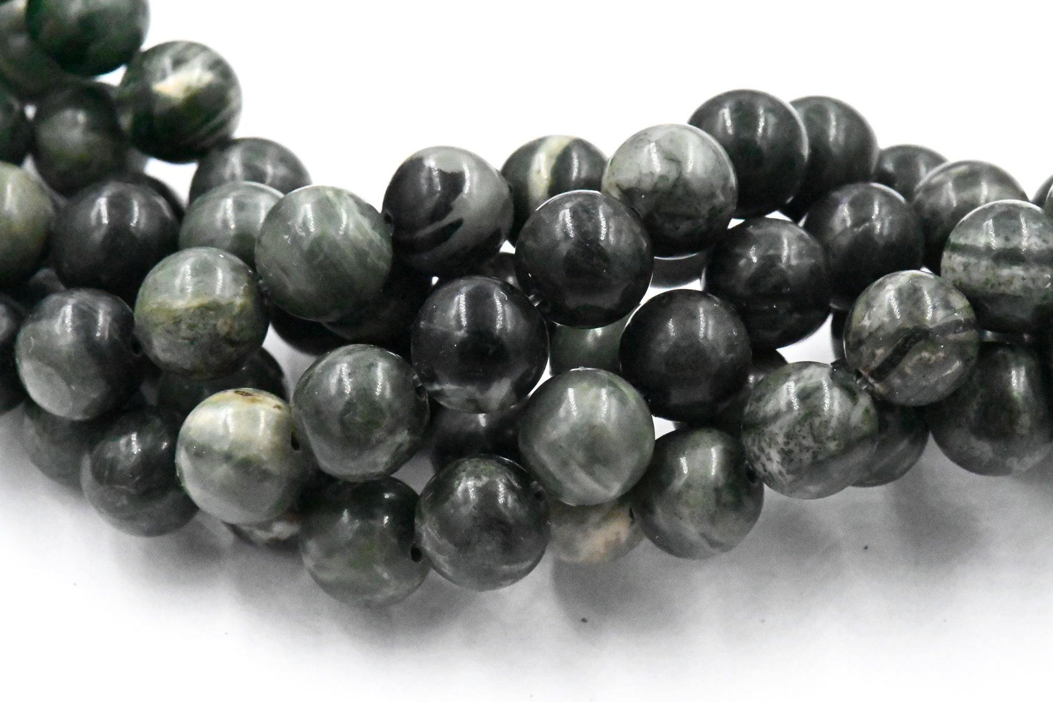 Green Wood Lace Stone Beads, 8mm
