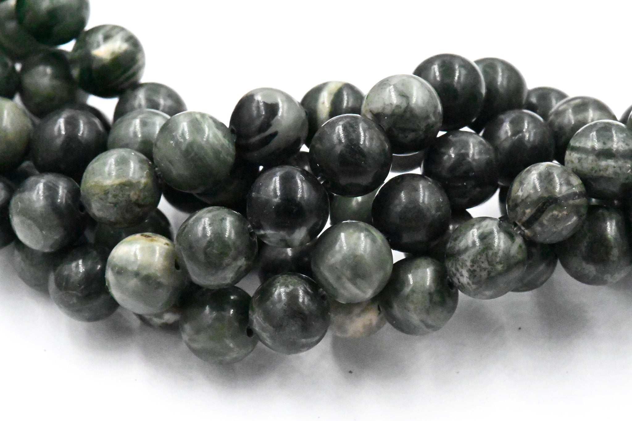 TWO STRANDS Green Wood Lace Stone Beads, 8mm