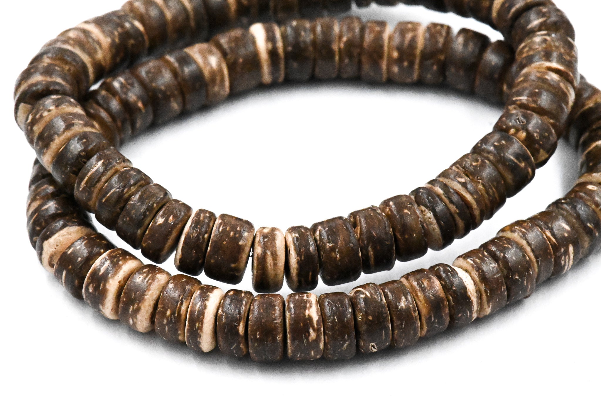 Two Coconut Stretch Bracelets, Coconut Brown Rondelle