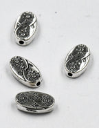 Antique Silver Oval with Flower Tibetan Style Alloy Beads, 100pc