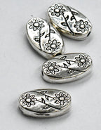 Antique Silver Oval with Flower Tibetan Style Alloy Beads, 100pc