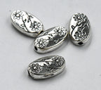 Antique Silver Oval with Flower Tibetan Style Alloy Beads, 50pc