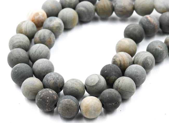 Silver Leaf Jasper Beads Strands, Frosted, Round, 8mm Main Image