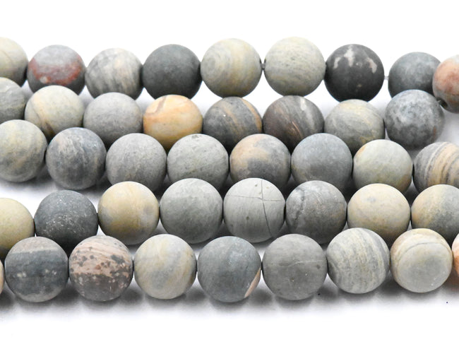 Silver Leaf Jasper Beads Strands, Frosted, Round, 8mm Hover Image