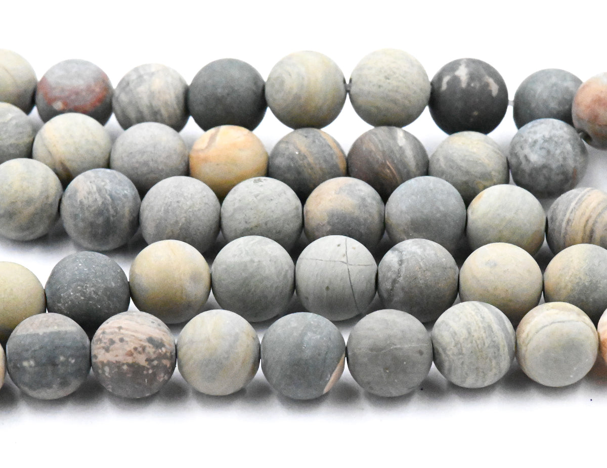 Silver Leaf Jasper Beads Strands, Frosted, Round, 8mm