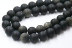 Frosted Natural Golden Sheen Obsidian Round Bead Strands, 8mm