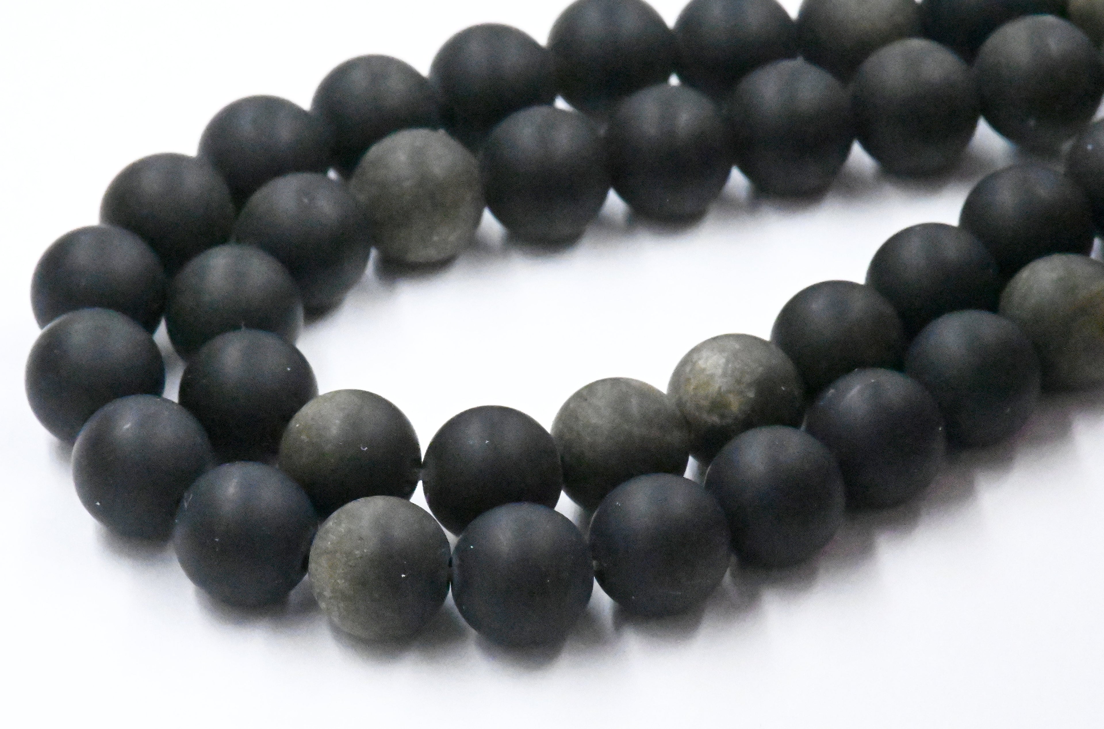 Frosted Natural Golden Sheen Obsidian Round Bead Strands, 8mm